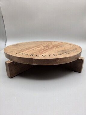 Charcuterie Round Wooden Serving Board on Raised Base, Made in India